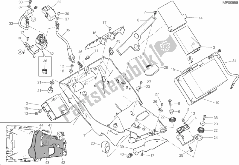 All parts for the Battery Holder of the Ducati Multistrada 1200 Enduro Thailand 2016